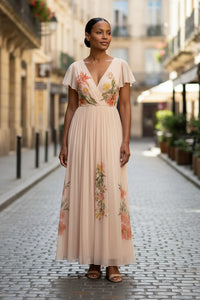 Calista Floral V-Neck Pleated Maxi Dress