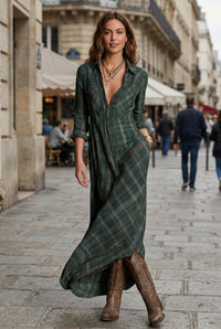 Elegant A-Line Dress with Timeless Checkered Pattern