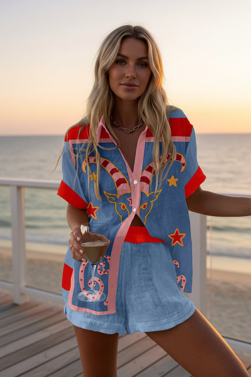 Printed Shirt And Shorts Set