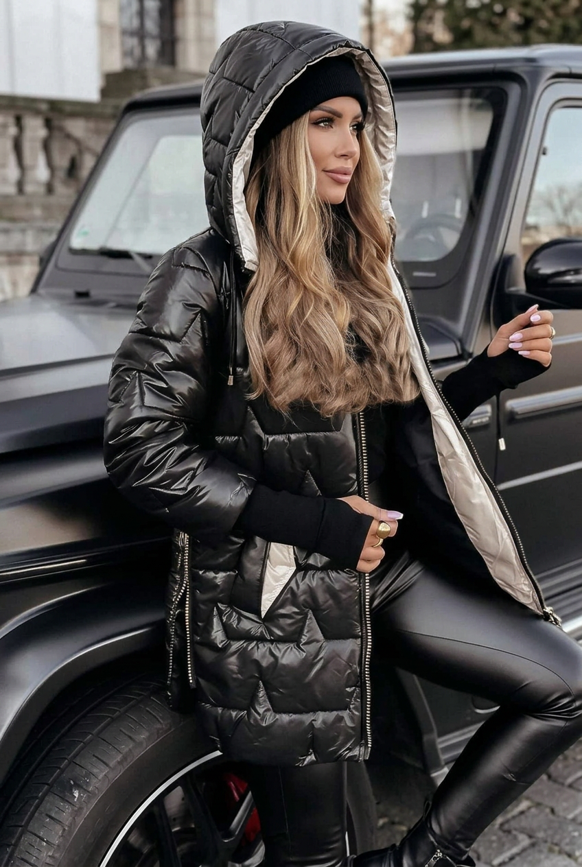 Evie black jacket, wider seated view