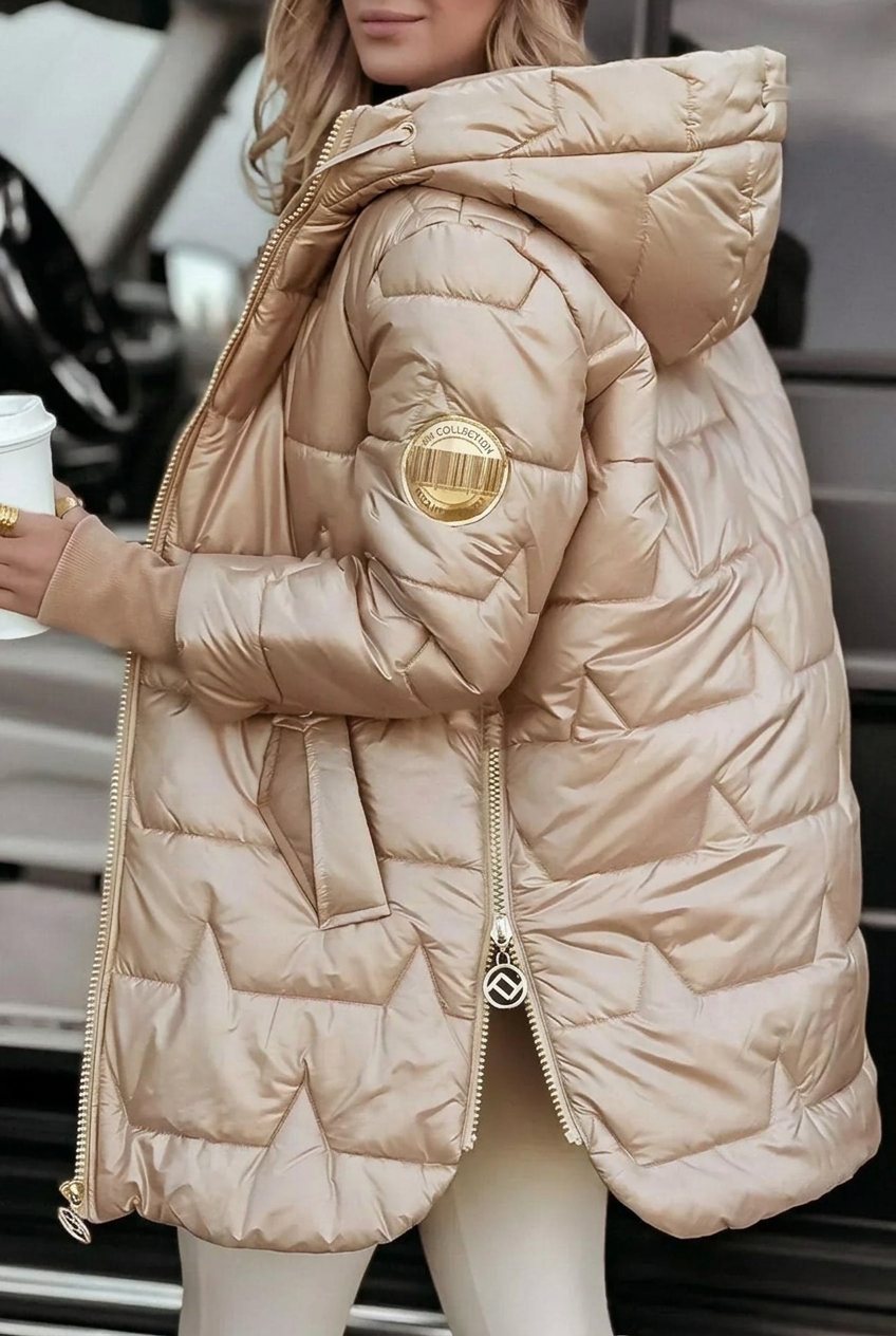 Evie gold jacket, wider side-rear view