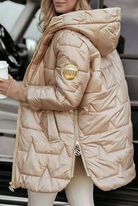 Evie gold jacket, wider side-rear view