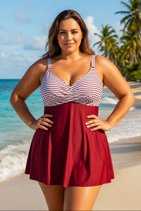 Striped Bust Plus Size Swimdress