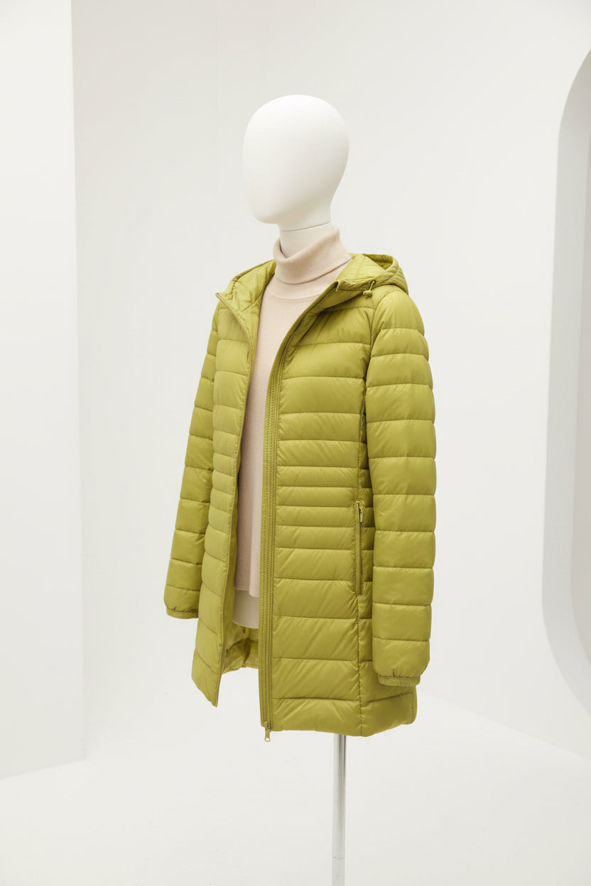 Hooded Quilted Zip Front Longline Coat