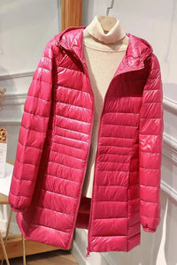 Hooded Quilted Zip Front Longline Coat