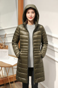 Hooded Quilted Zip Front Longline Coat