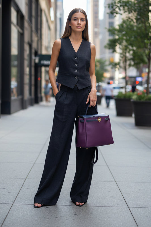 Button Vest and Wide Leg Trouser Co-ord Set