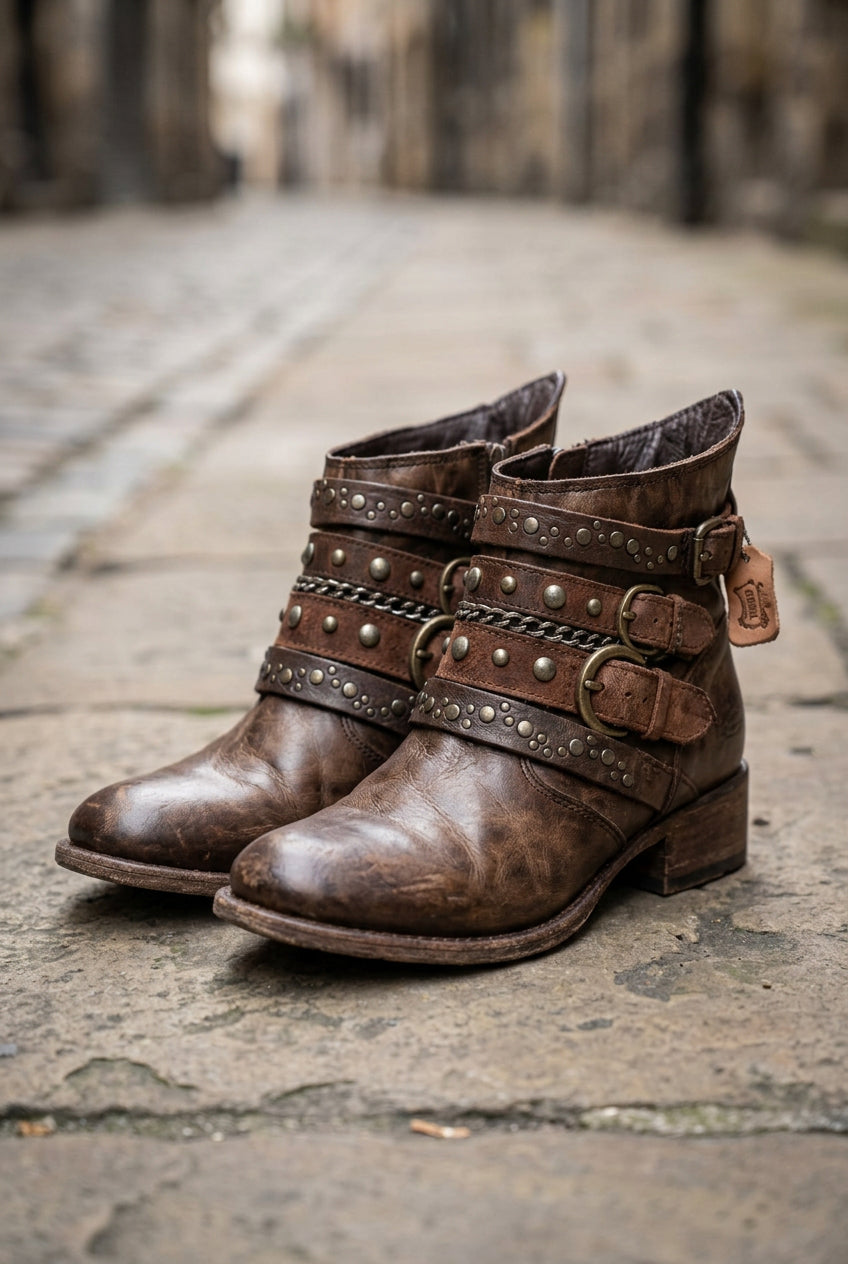 Studded Buckle Ankle Boots