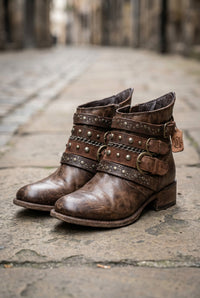 Studded Buckle Ankle Boots