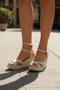 Cross-Strap Wedge Sandals with Ankle Buckle