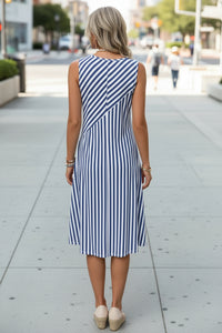Striped Sleeveless Midi Dress in Blue