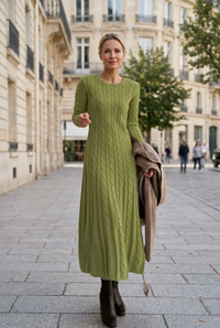 Green dress sidewalk portrait