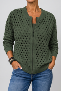 Green Tilly cardigan studio preview
