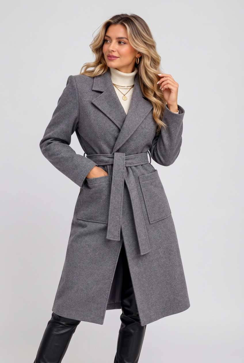 Grey coat front studio view