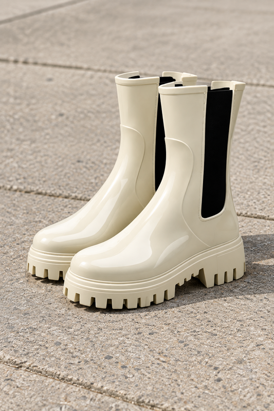 Markante Stiefel mit grober Profilsohle für regnerische Tage
