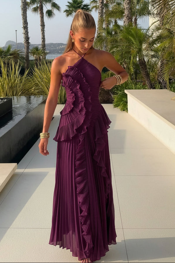 Flowing Asymmetric Halter Maxi Dress