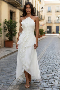 Flowing Asymmetric Halter Maxi Dress