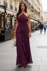 Flowing Asymmetric Halter Maxi Dress