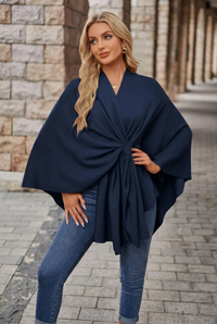 Winnie | Women's V-Neck Wrap Knot Poncho with Wide Sleeves
