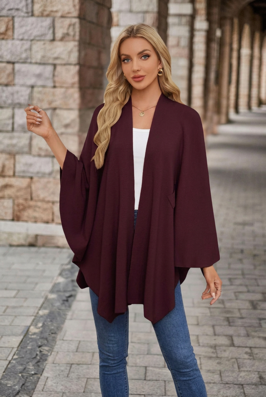 Winnie | Women's V-Neck Wrap Knot Poncho with Wide Sleeves