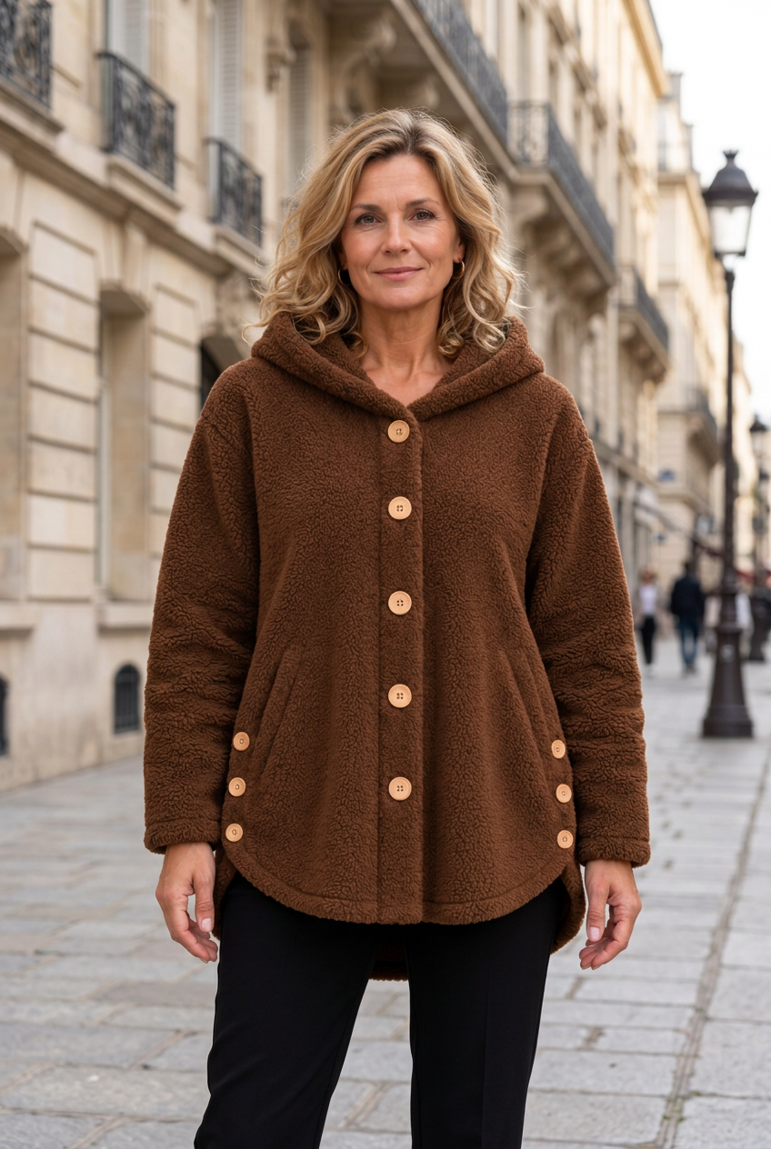 Janiyah | Damen-Wintermantel aus Teddyfell mit Kapuze