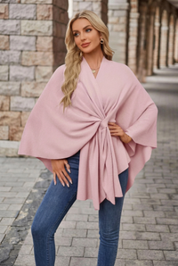 Winnie | Women's V-Neck Wrap Knot Poncho with Wide Sleeves