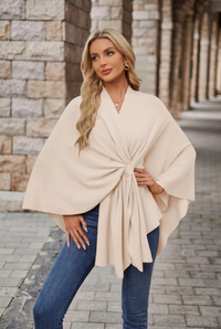 Winnie | Women's V-Neck Wrap Knot Poncho with Wide Sleeves