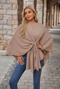 Winnie | Women's V-Neck Wrap Knot Poncho with Wide Sleeves