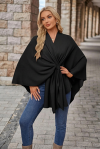 Winnie | Women's V-Neck Wrap Knot Poncho with Wide Sleeves