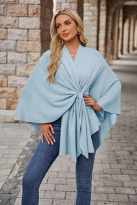 Winnie | Women's V-Neck Wrap Knot Poncho with Wide Sleeves