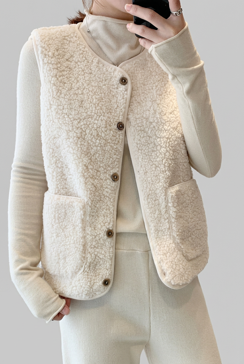 Isla fleece vest worn studio preview
