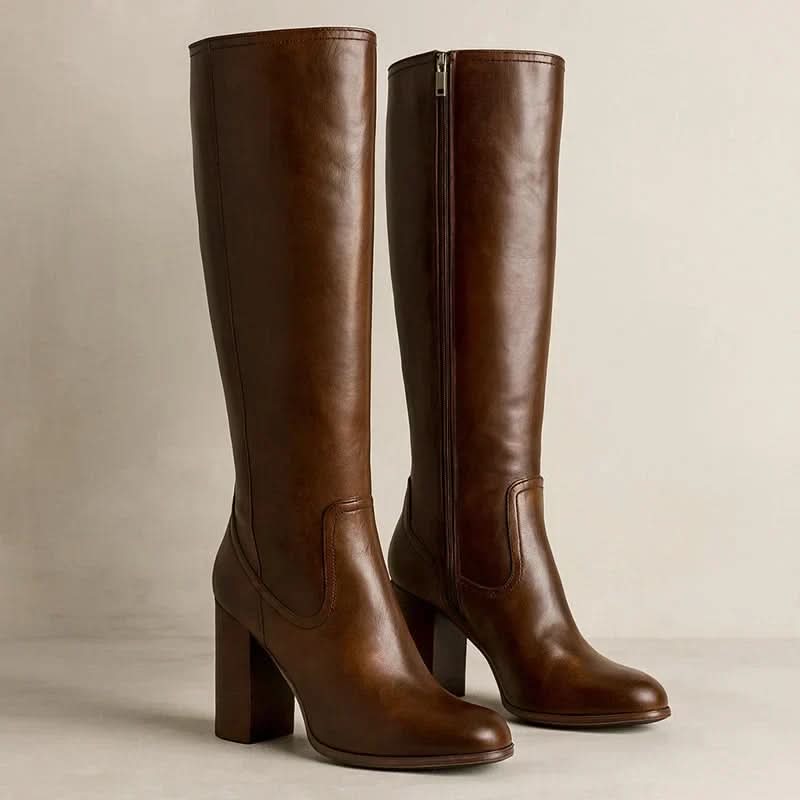 Nell | Women's Knee-High Leather Block Heel Boots