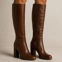 Nell | Women's Knee-High Leather Block Heel Boots