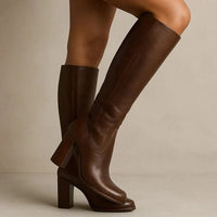 Nell | Women's Knee-High Leather Block Heel Boots