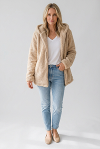 Kaela beige fleece coat studio preview
