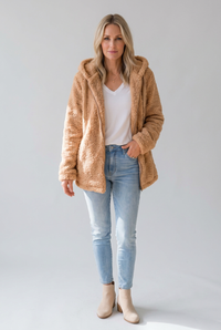 Kaela cappuccino fleece coat studio preview