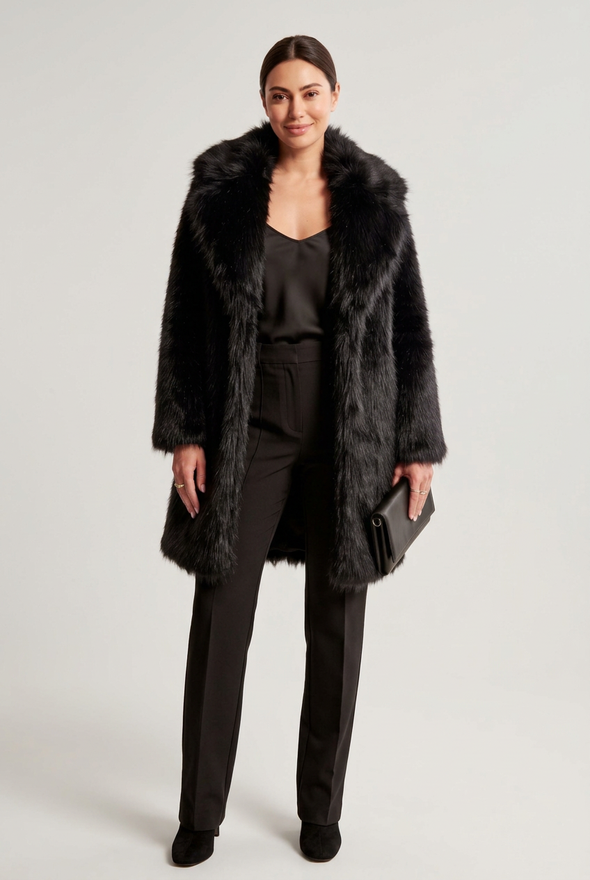 Kalyn black coat with clutch studio preview