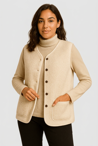 Kaylah beige gilet front studio preview