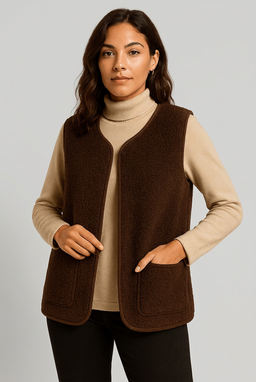 Kaylah dark gilet front studio preview