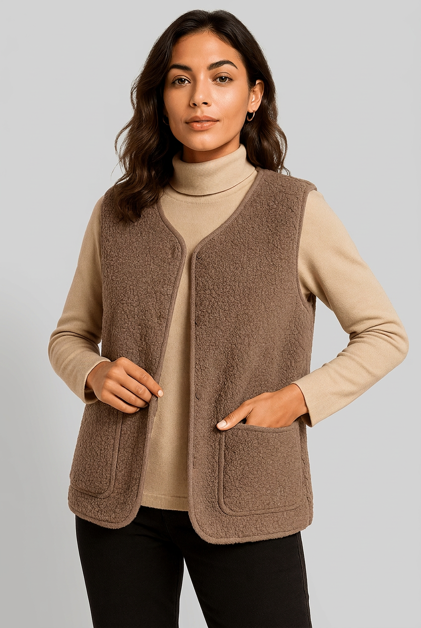 Kaylah light khaki gilet front studio preview