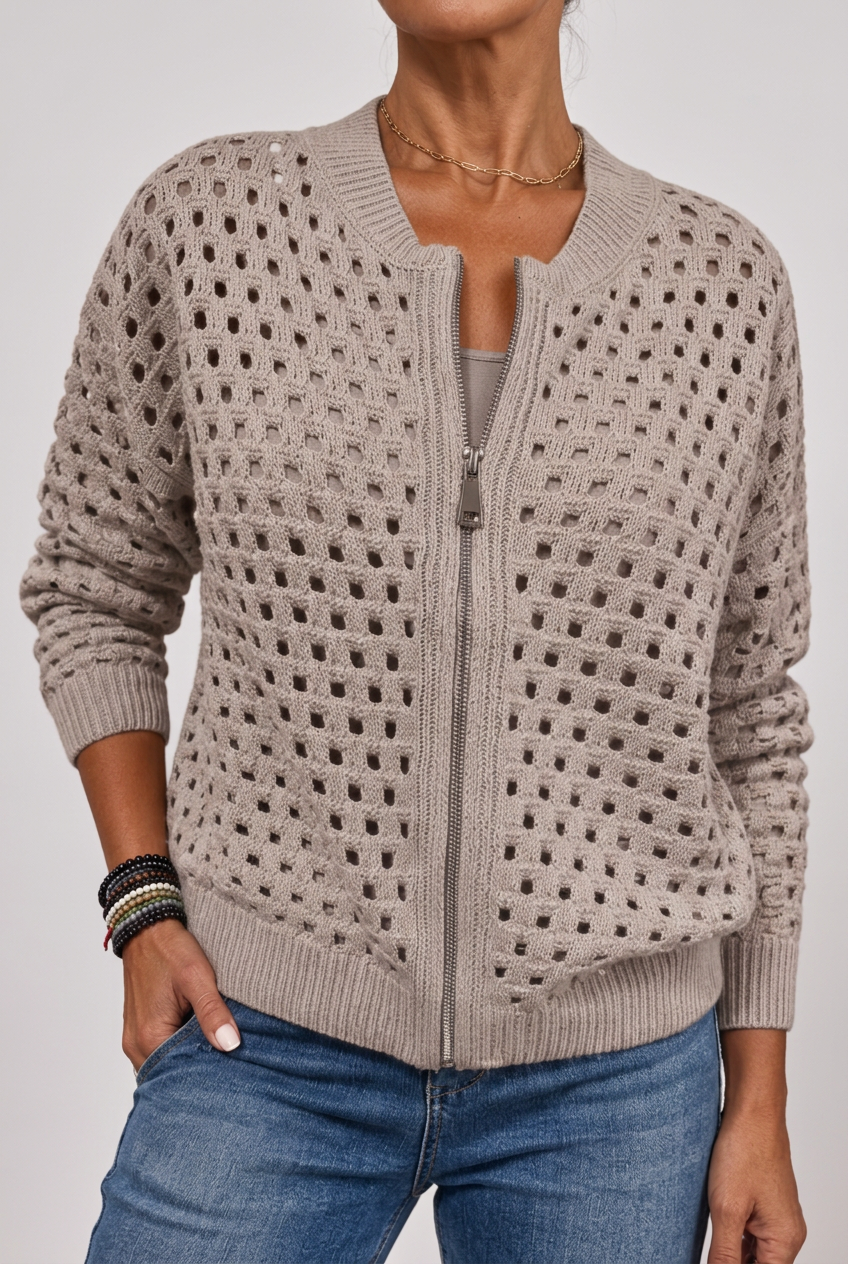 Khaki Tilly cardigan studio preview