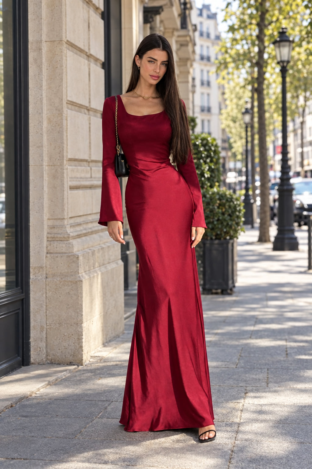 Long-Sleeve Flowing Maxi Dress