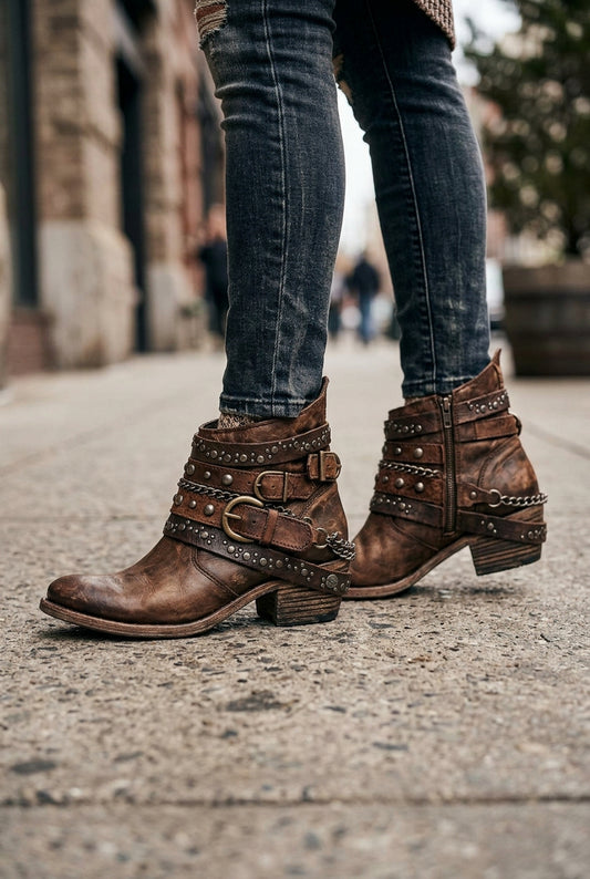 Studded Buckle Ankle Boots