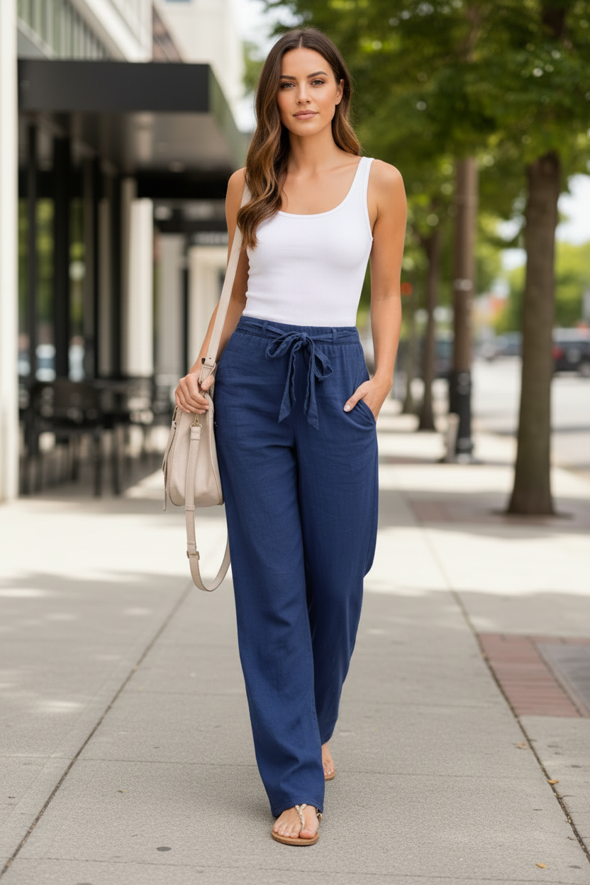 Summer Trousers with Flowing Wide Leg Silhouette