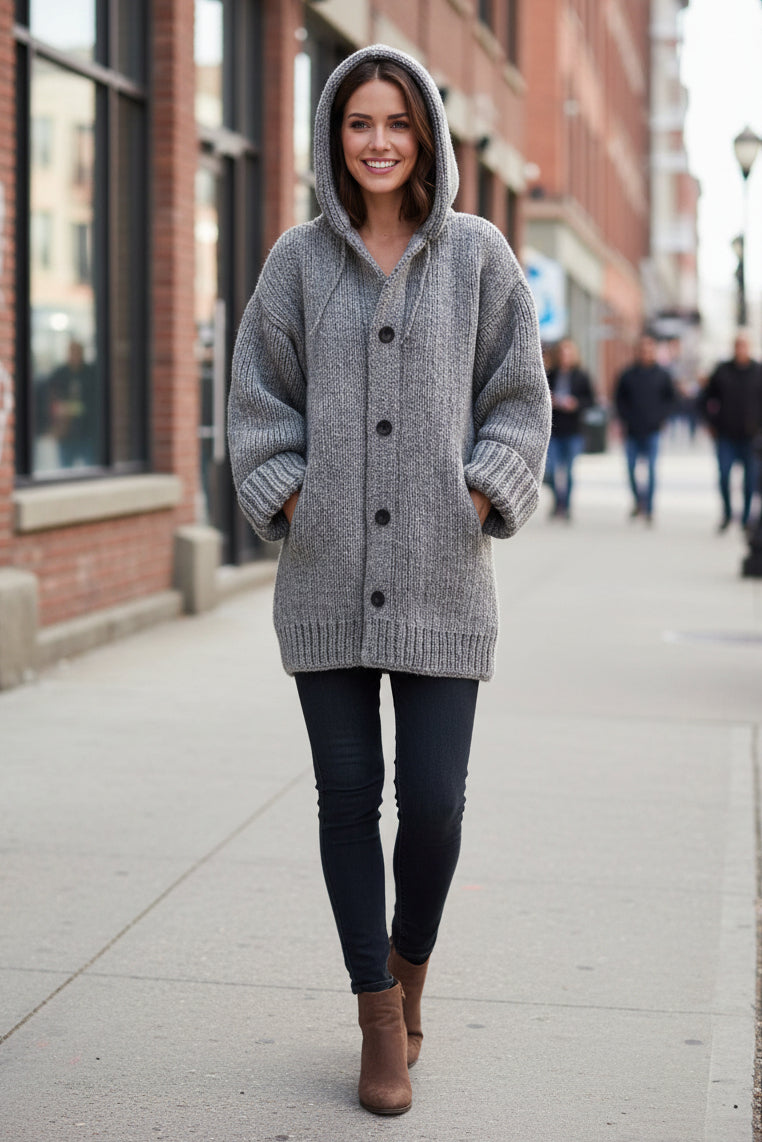 Long Hooded Cardigan With Relaxed Fit