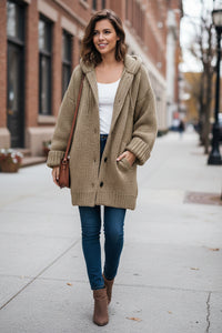 Long Hooded Cardigan With Relaxed Fit