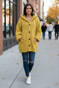 Long Hooded Cardigan With Relaxed Fit