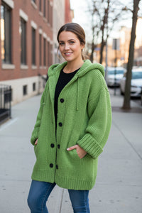 Long Hooded Cardigan With Relaxed Fit