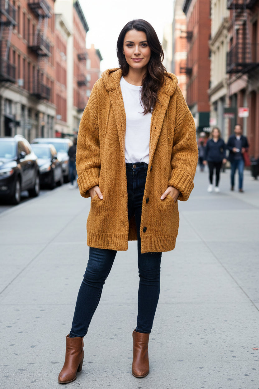 Long Hooded Cardigan With Relaxed Fit