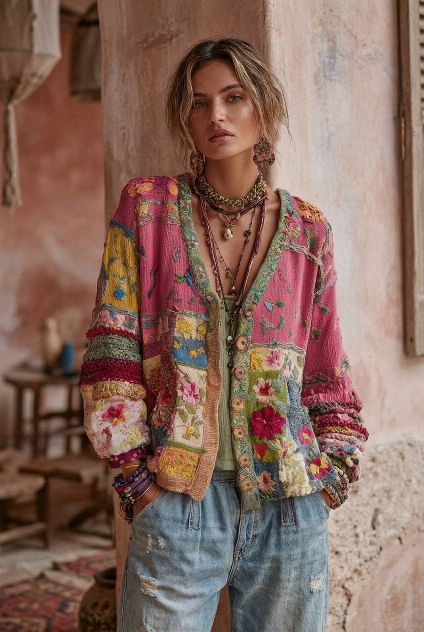 Maeve floral patchwork cardigan in 2:3 portrait